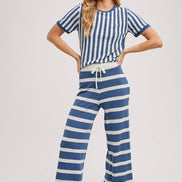 STRIPED KNIT SWEATER TOP AND BOTTOM SETS