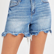 Jacey Medium Wash Risen Denim Shorts