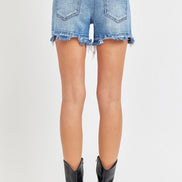 Jacey Medium Wash Risen Denim Shorts