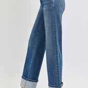 Ruby (Tummy Control) Cuffed Wide Legged Cropped Risen Denim Jeanse