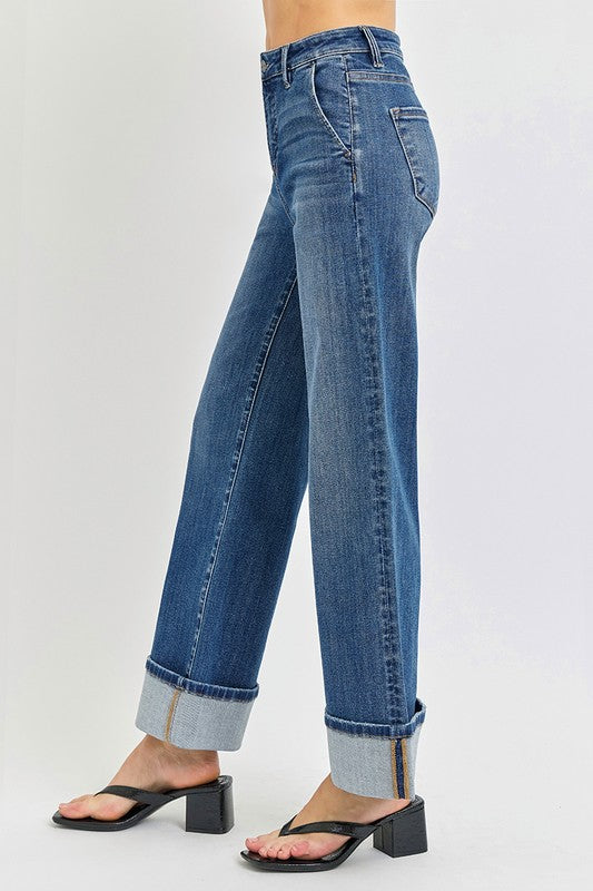 Ruby (Tummy Control) Cuffed Wide Legged Cropped Risen Denim Jeanse
