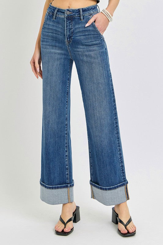 Ruby (Tummy Control) Cuffed Wide Legged Cropped Risen Denim Jeanse