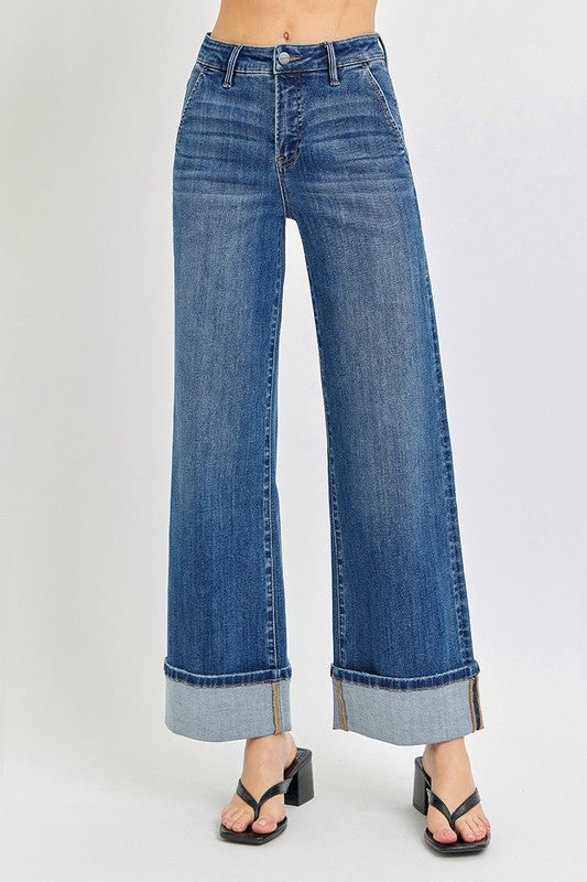Ruby (Tummy Control) Cuffed Wide Legged Cropped Risen Denim Jeanse