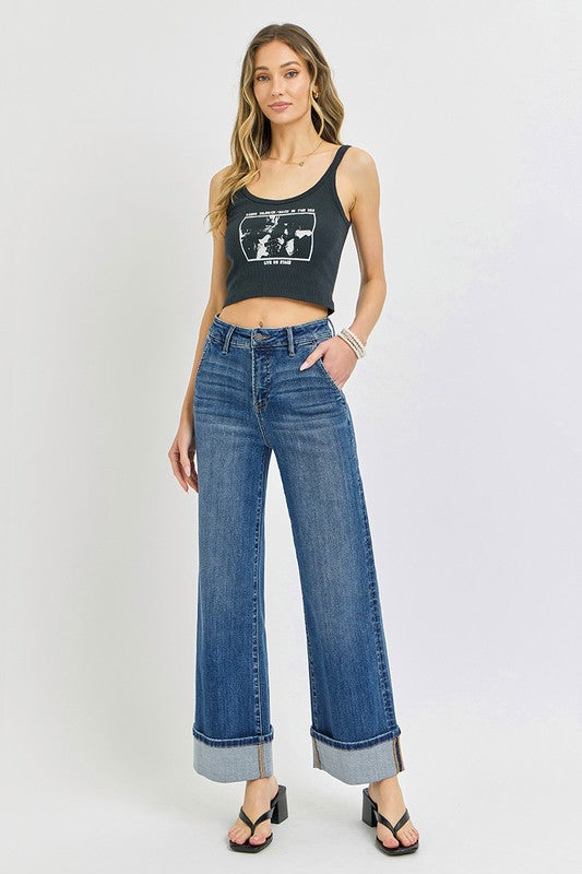 Ruby (Tummy Control) Cuffed Wide Legged Cropped Risen Denim Jeanse