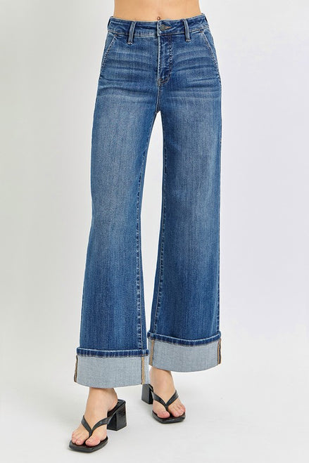 Ruby (Tummy Control) Cuffed Wide Legged Cropped Risen Denim Jeanse