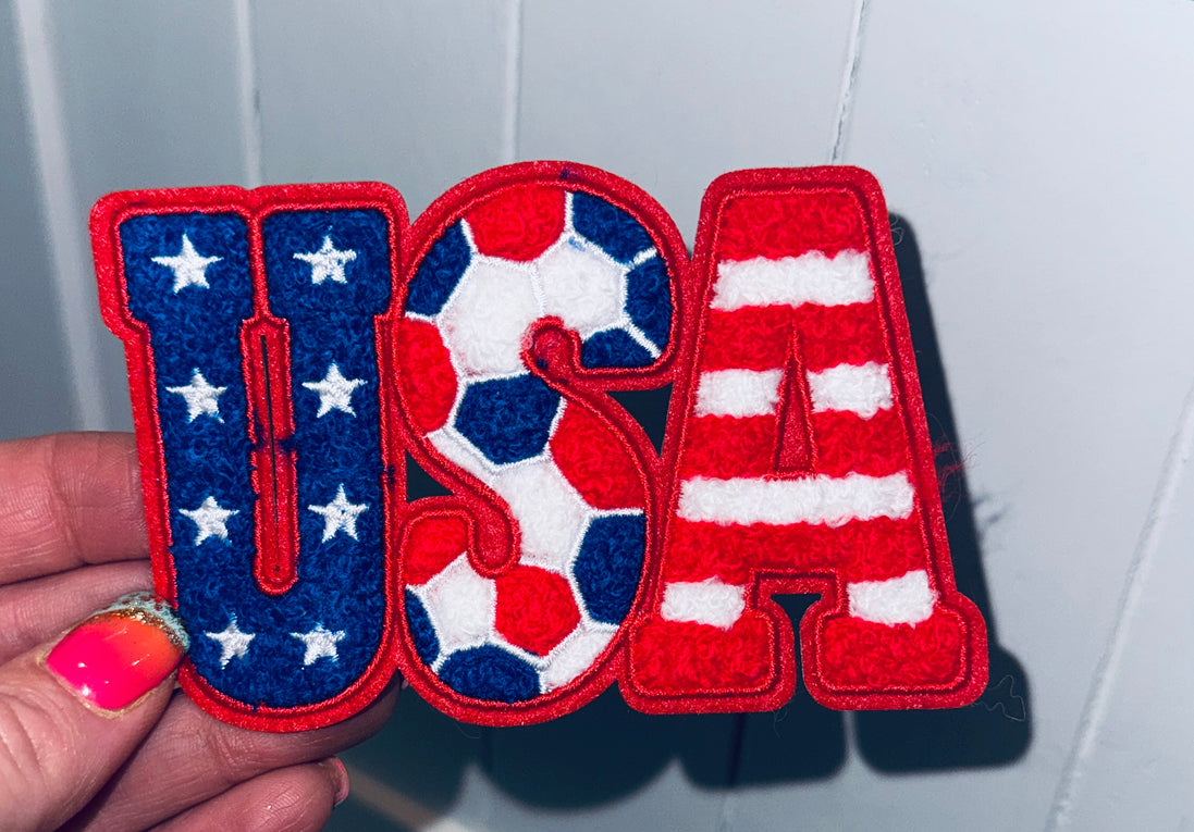 Stars Stripes and Soccer USA Chenille Patch (4 inch)