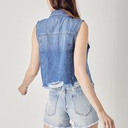 Distressed Crop Denim Vest