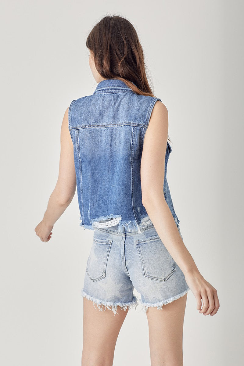 Distressed Crop Denim Vest
