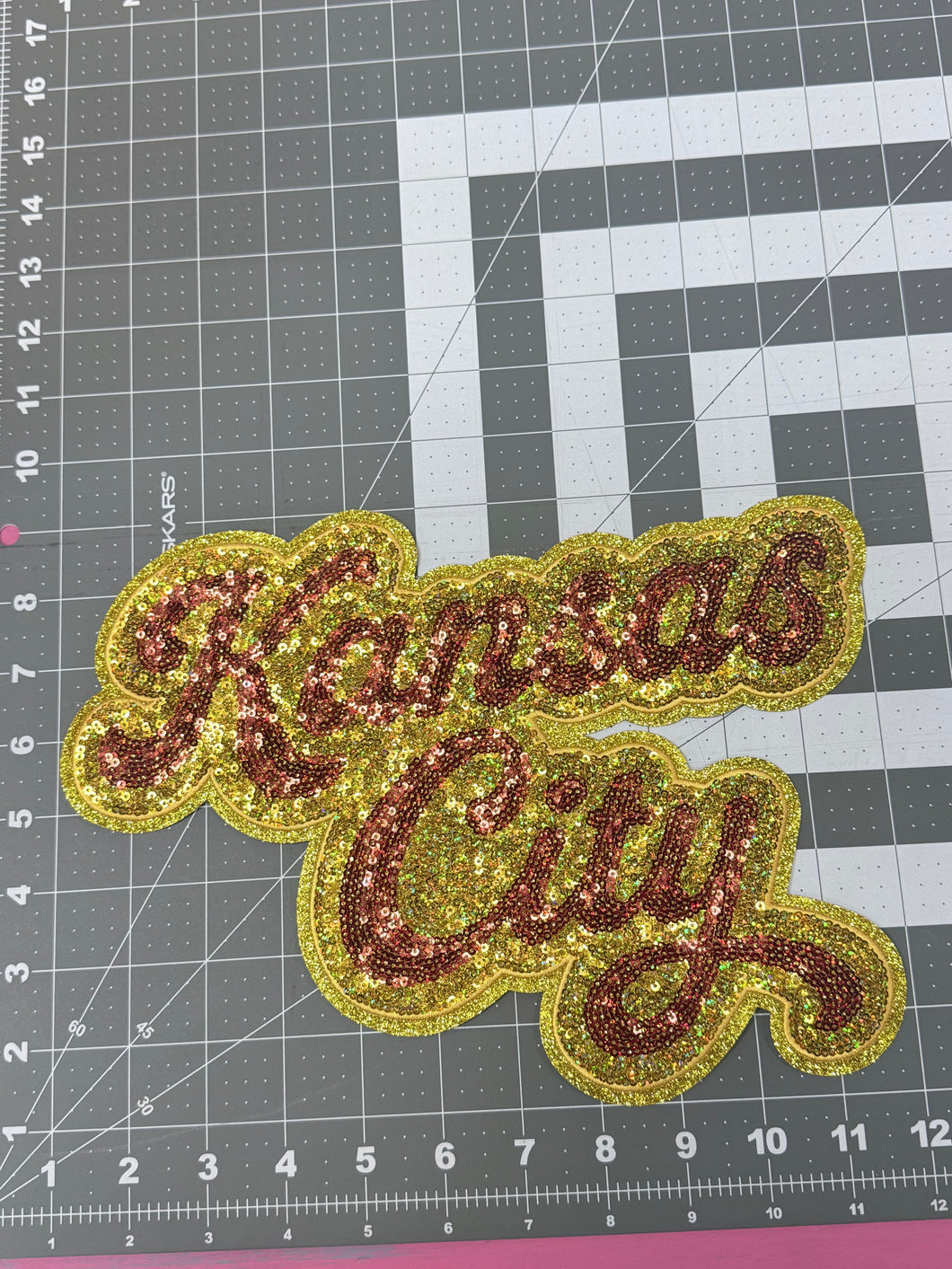 Kansas City Script w/Gold Glitter Outline Large Patch