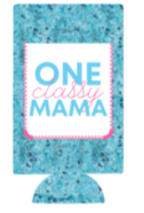 One Classy Mama Blue Sequin Slim Can Cooler