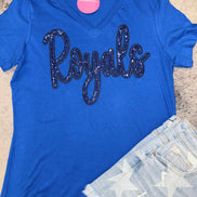 Royals Script V-Neck Tee w/Sequin Patch