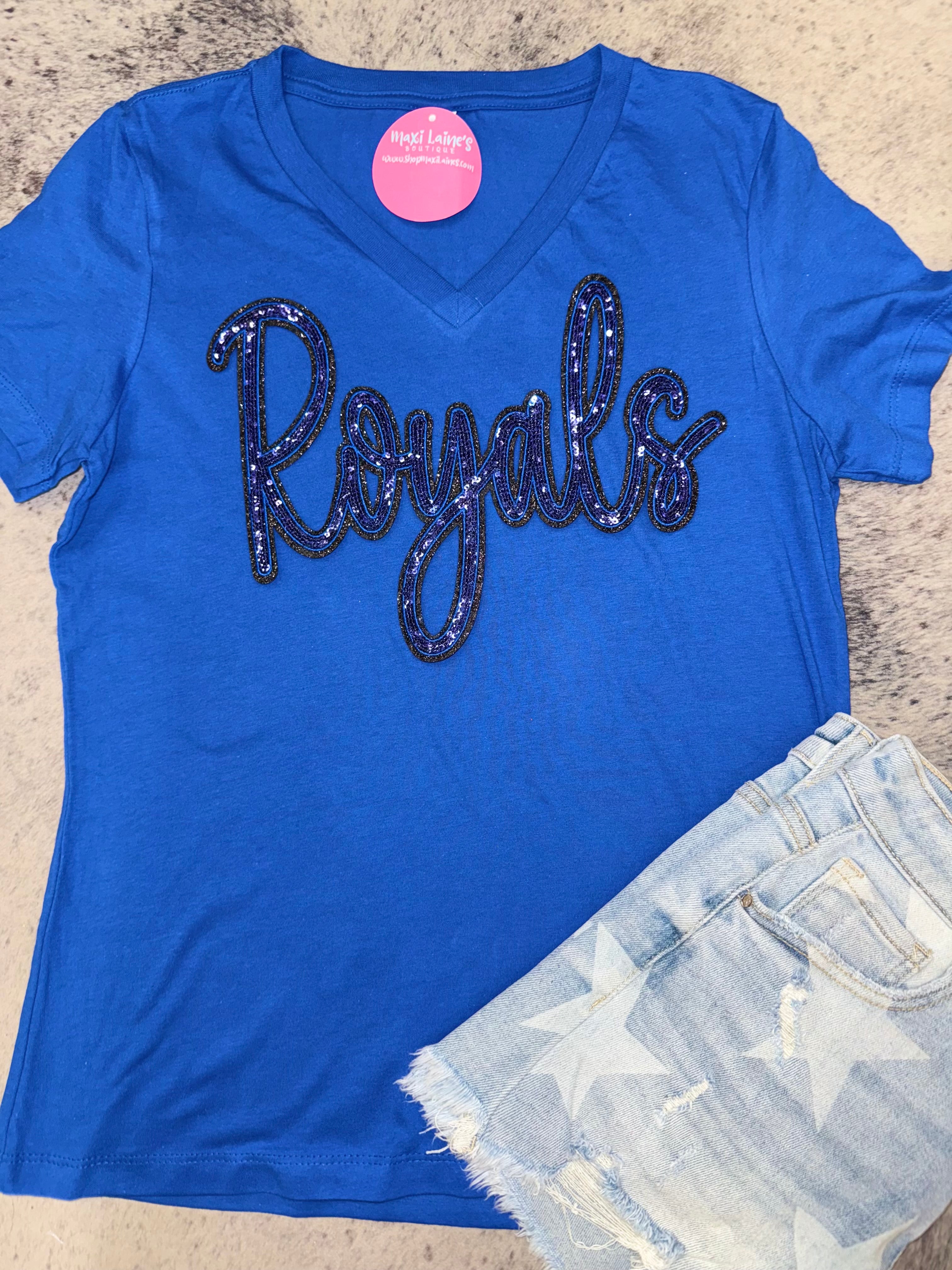 Royals Script V-Neck Tee w/Sequin Patch