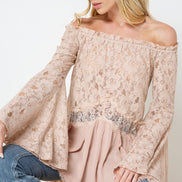 Off the Shoulder Lace Bell Sleeve Tunic Top