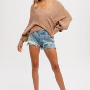 CROSSOVER RIBBED PULLOVER