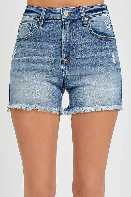 KeKe Medium Wash Risen Denim Shorts