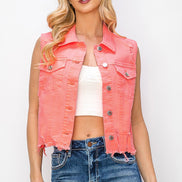 Distressed Crop Denim Vest