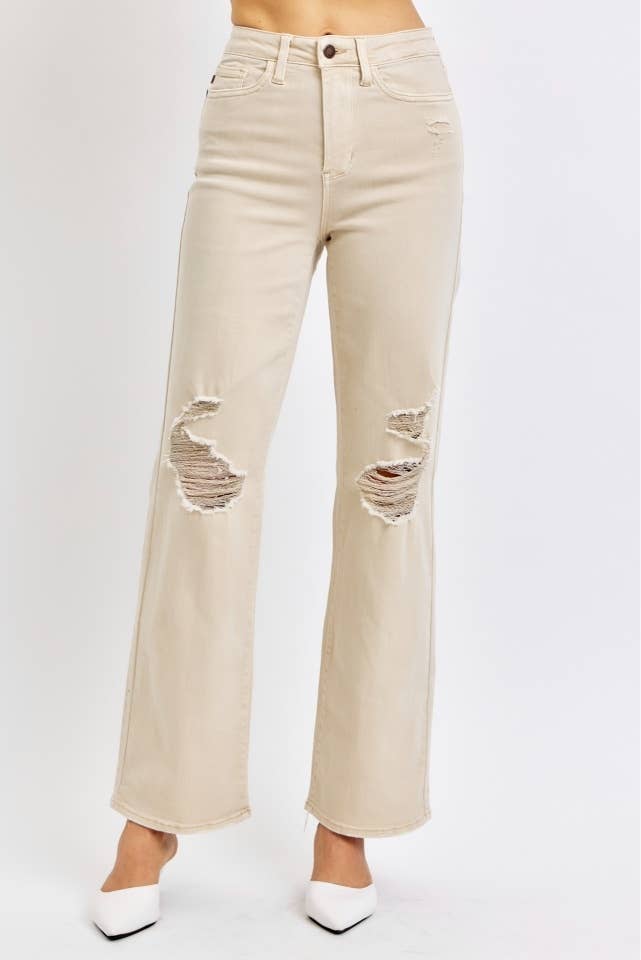 JUDY BLUE High Waisted Garment Dyed Destroy 90's Straight
