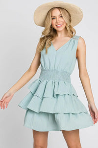 Smocked Waist Ruffle Tiered Mini Dress - FD1092