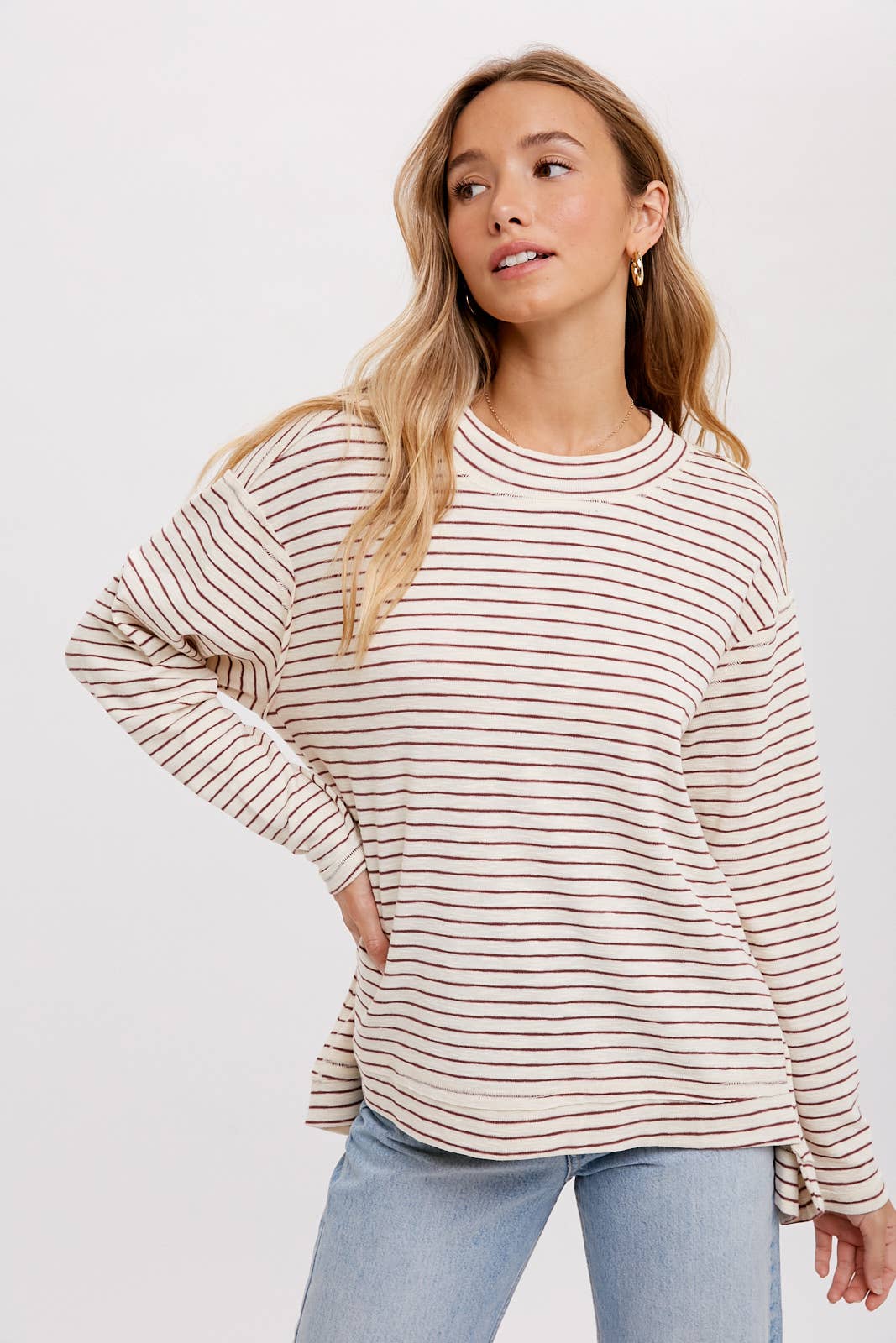CREWNECK  SLOUCHY STRIPE TOP