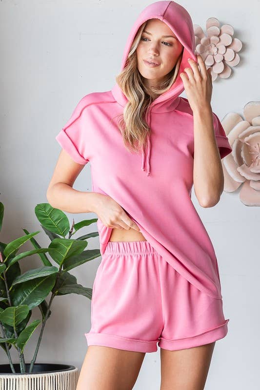 Scuba Short Sleeve Hoodie Top