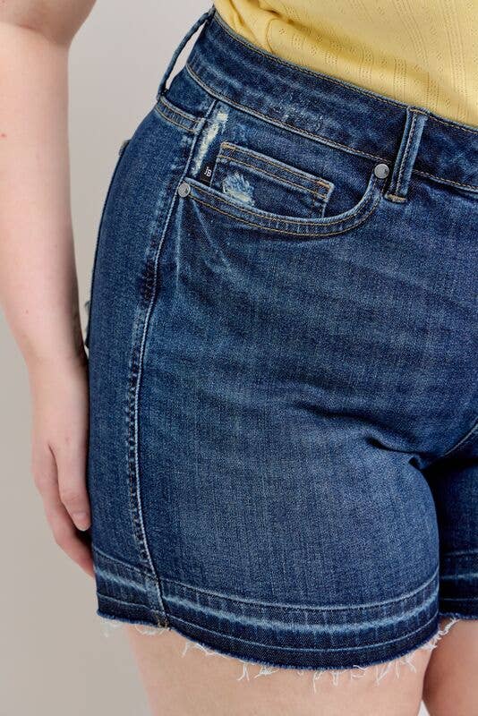 JUDY BLUE High Waisted Tummy Control Destroy Release Hem Shorts - PLUS