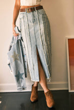 Load image into Gallery viewer, Distressed Seam Slit at Front Maxi Denim Skirt
