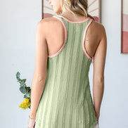 Ruffle Textured Solid Contrast Scoop Neck Tank Top