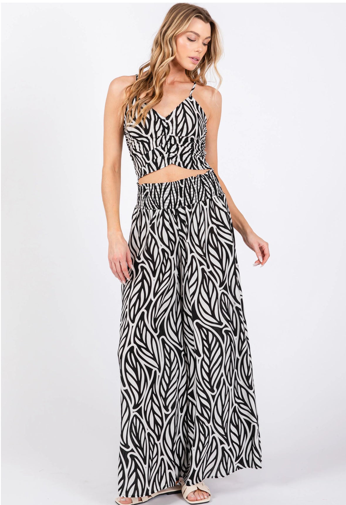 Smock Waist Wide Leg Pants (black)
