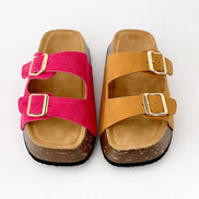 CHUBBY DOUBLE BUCKLED STRAP PLATFORM HEEL CORK SANDAL