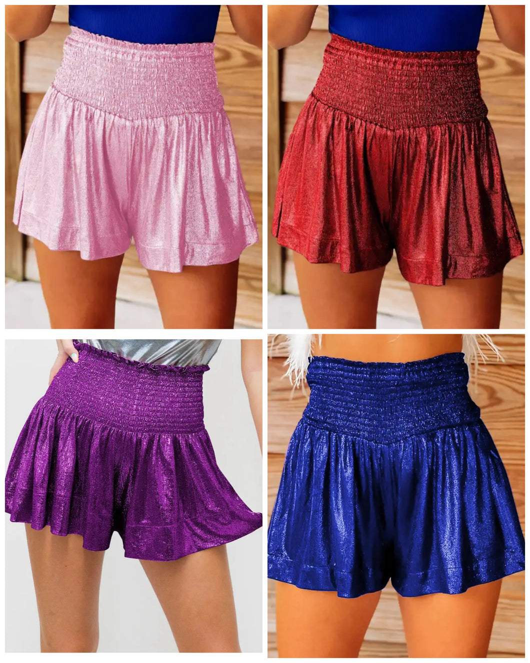 Smocked Waist Shiny Shorts