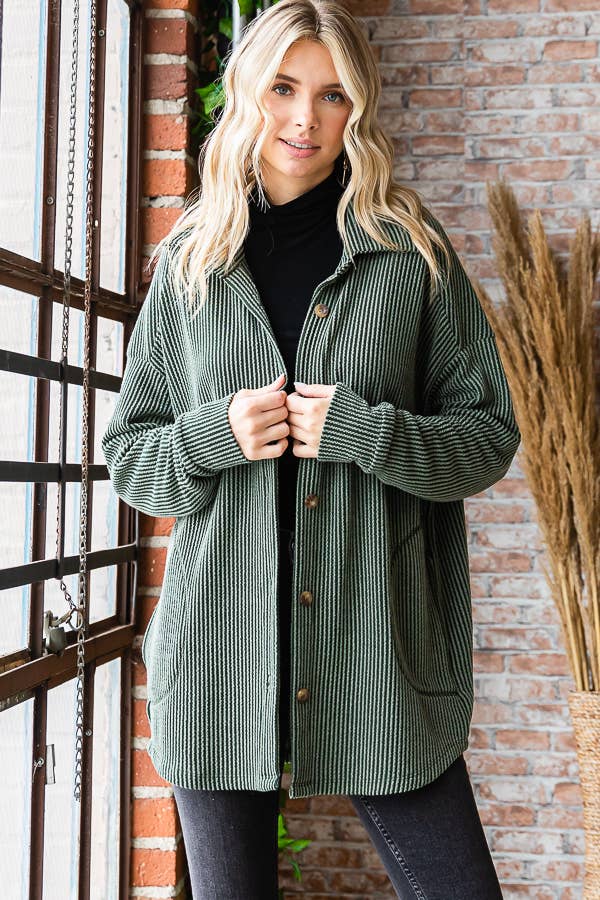 Ribbed Shacket w/Pockets
