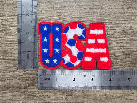 Stars Stripes and Soccer USA Chenille Patch (4 inch)