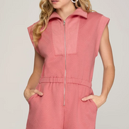 Drop Shoulder Textured Romper