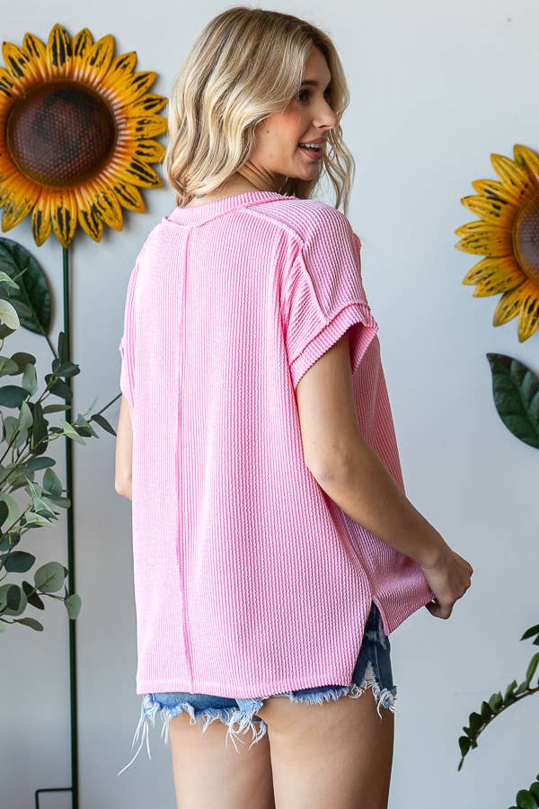 V-Neck Solid Twist Rib Women's Knit Top