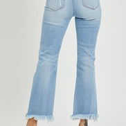 Demi High Rise Crop Bootcut Frayed Risen Denim Jeans