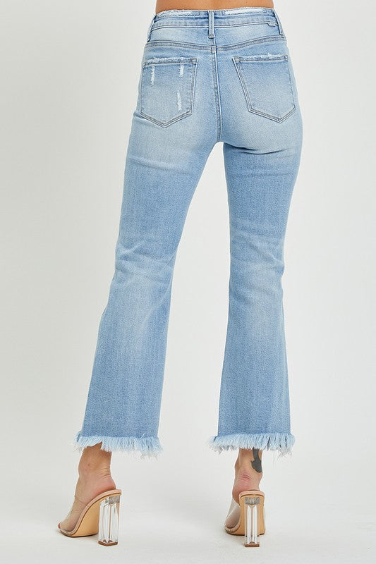 Demi High Rise Crop Bootcut Frayed Risen Denim Jeans