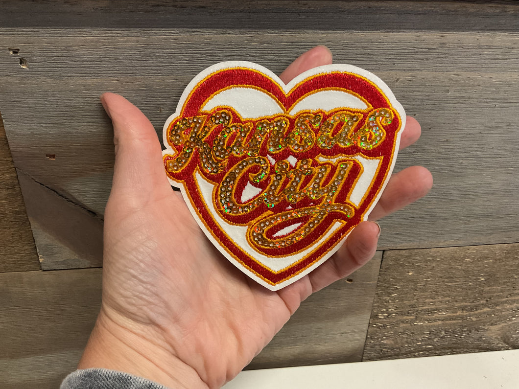 Sequin Kansas City Script Heart Patch