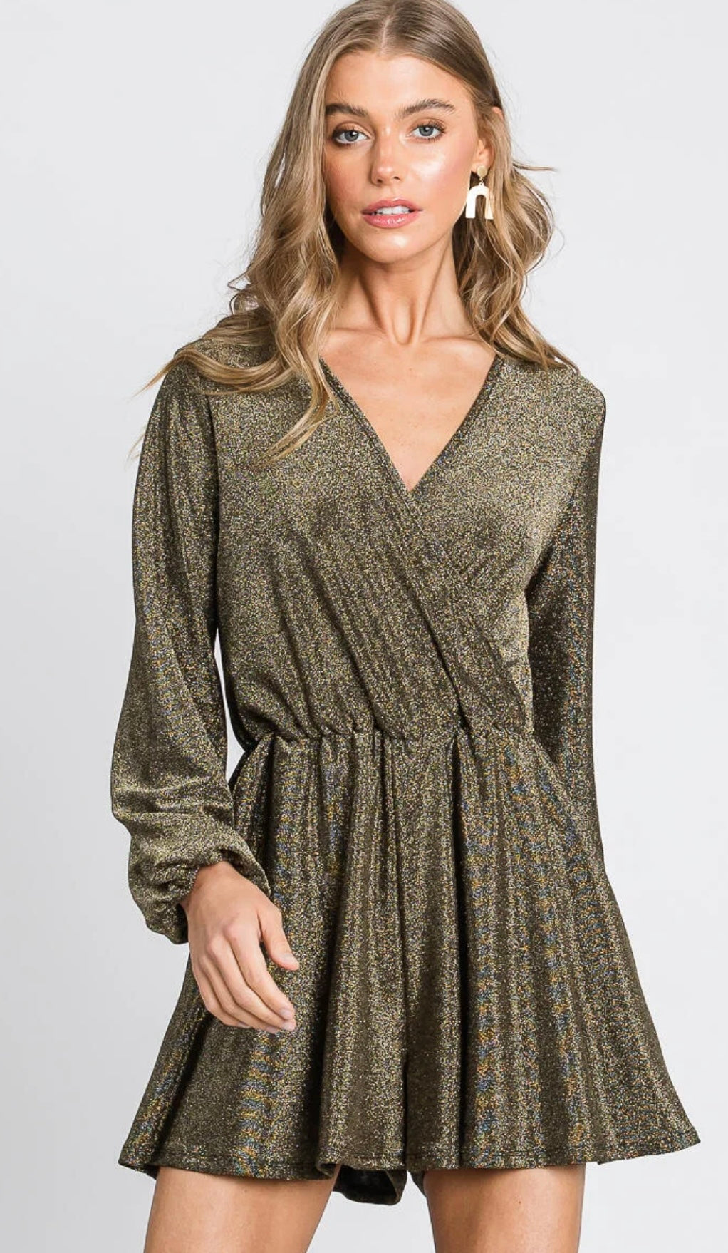 long sleeve maxi romper dress Glitter Long Sleeve Romper Gold / Small
