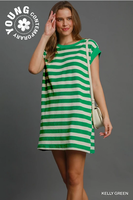 Sleeveless Striped Towel Dress (Green)