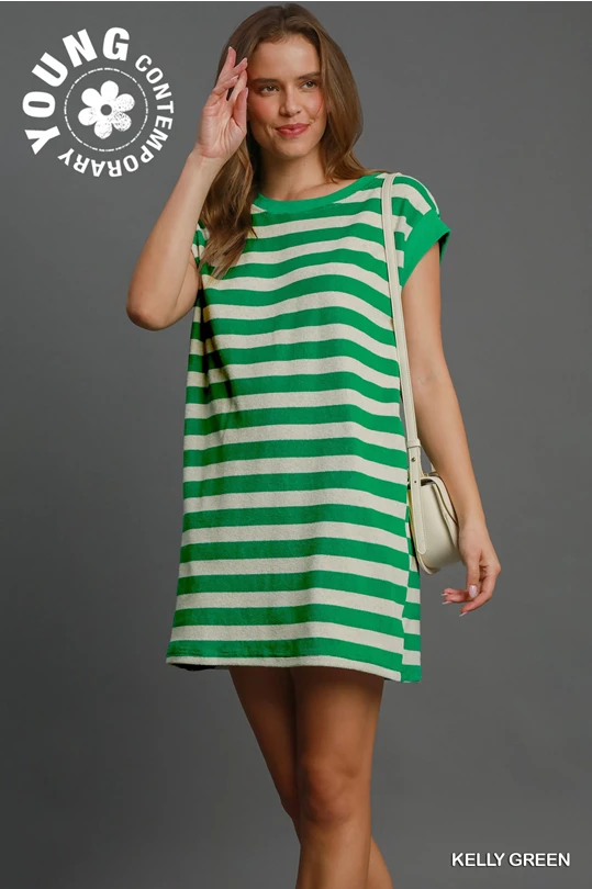 Sleeveless Striped Towel Dress (Green) Small Sleeveless Striped Towel Dress (Green) Small