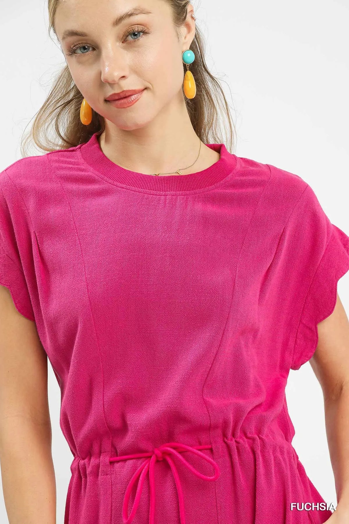 Scalloped Hem Linen Dress