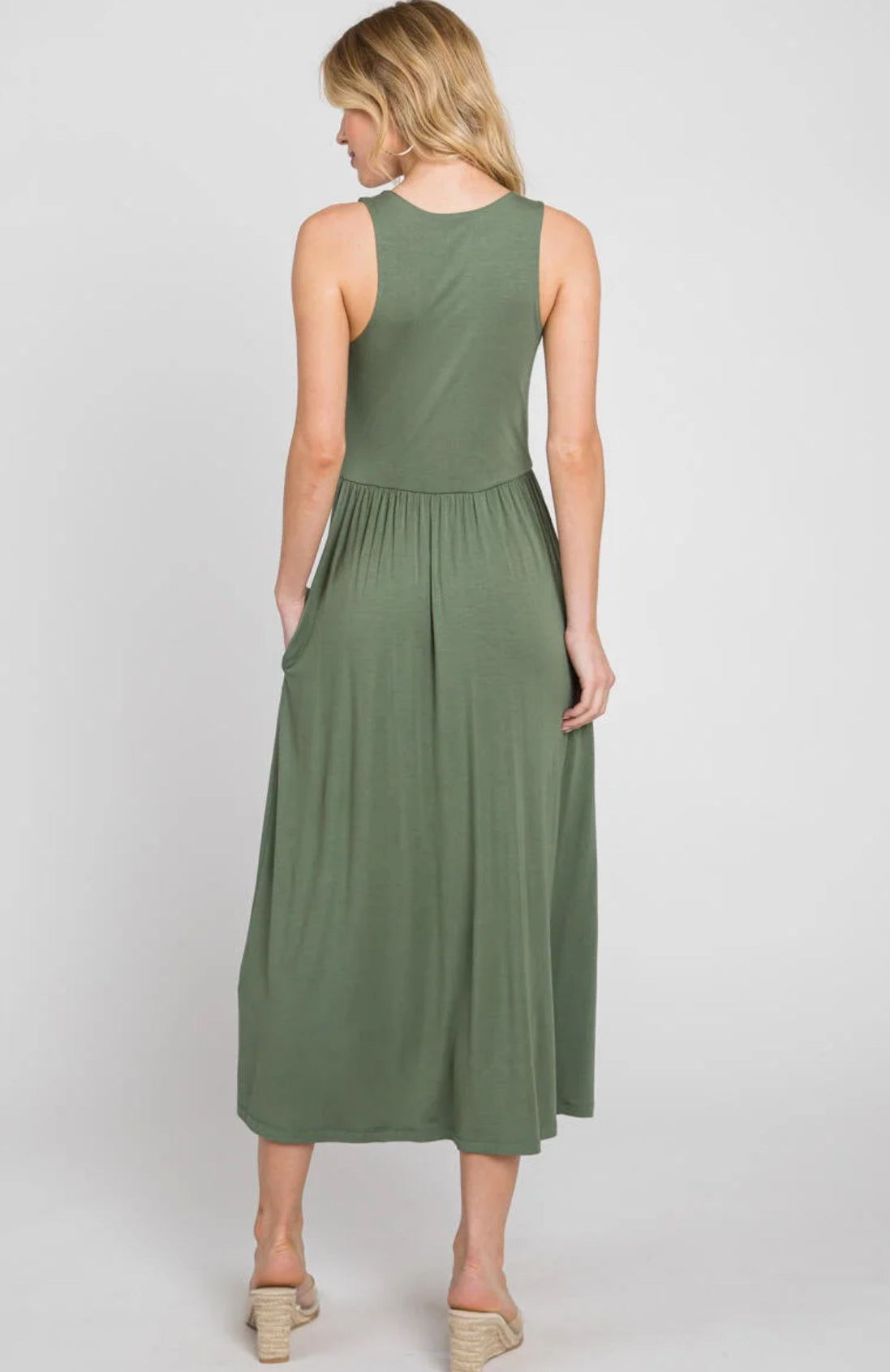 Sleeveless Midi Dress with Side Slit Detail
