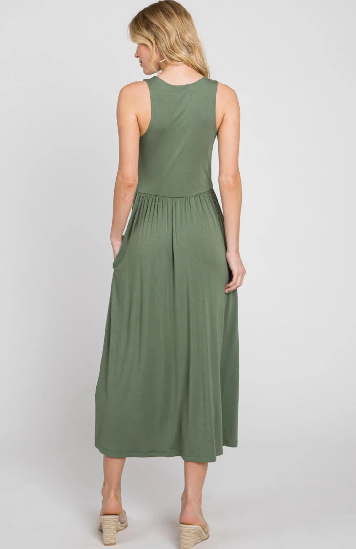 Sleeveless Midi Dress with Side Slit Detail