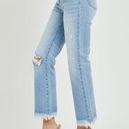 Demi High Rise Crop Bootcut Frayed Risen Denim Jeans