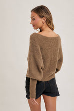 Load image into Gallery viewer, BOAT NECK DOLMAN SLEEVE RIBBED FUZZY KNIT SWEATER
