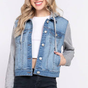 Long Sleeve Contrast Terry Sleeve with Hoodie Jacket
