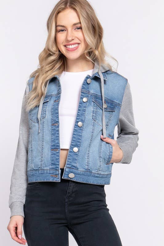 Long Sleeve Contrast Terry Sleeve with Hoodie Jacket