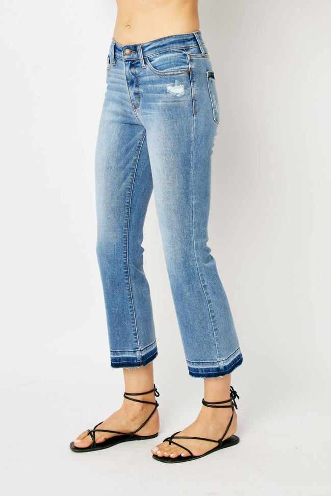 JUDY BLUE MidRise Release Hem Cropped Bootcut - PLUS