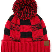 C.C Buffalo Check Team Color Beanie with Pom Winter Beanie