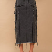 Distressed Seam Slit at Front Maxi Denim Skirt